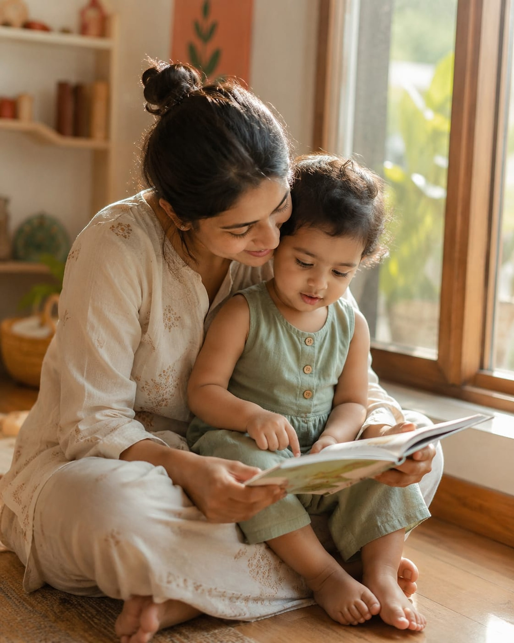 A warm moment between a parent and children.